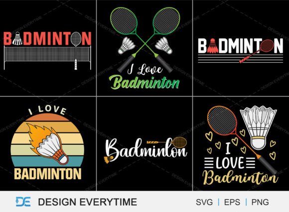 Badminton Typography SVG Design Bundle